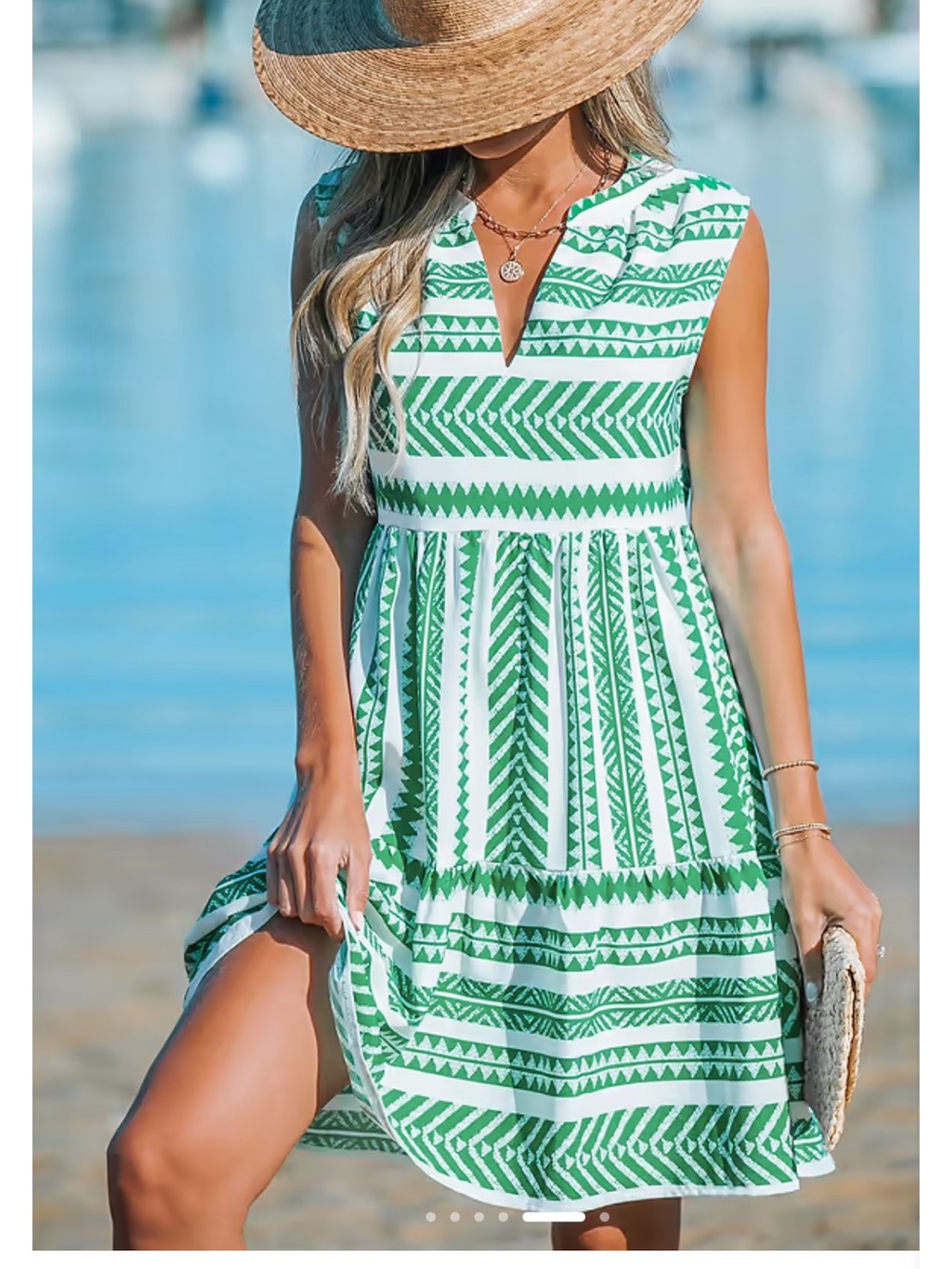 NWT Cupshe Green and White Printed Sleeveless Dress